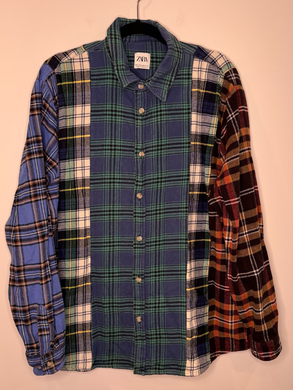 Zara Multicolor Patchwork Plaid Button-Down Shirt flannel sz XL